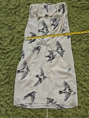 Cream Bird Print Drawstring Dress